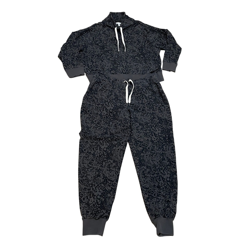 Garnet Hill Women's Large Grey Animal Print Cozy Lounge Set Hoodie & Joggers